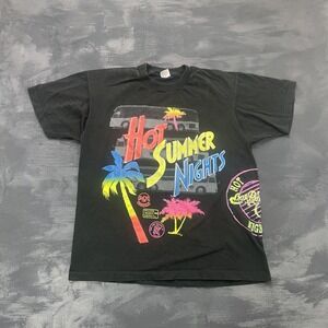 vintage Hot‎ Summer Nights shirt mens XL Black 1990s palm trees retro